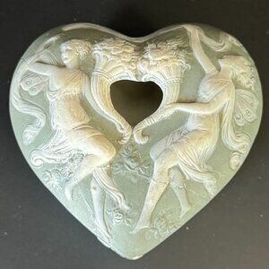 Schafer Vater Fairy & Floral  Heart Shape Jasperware Dresser/ Trinket Box
